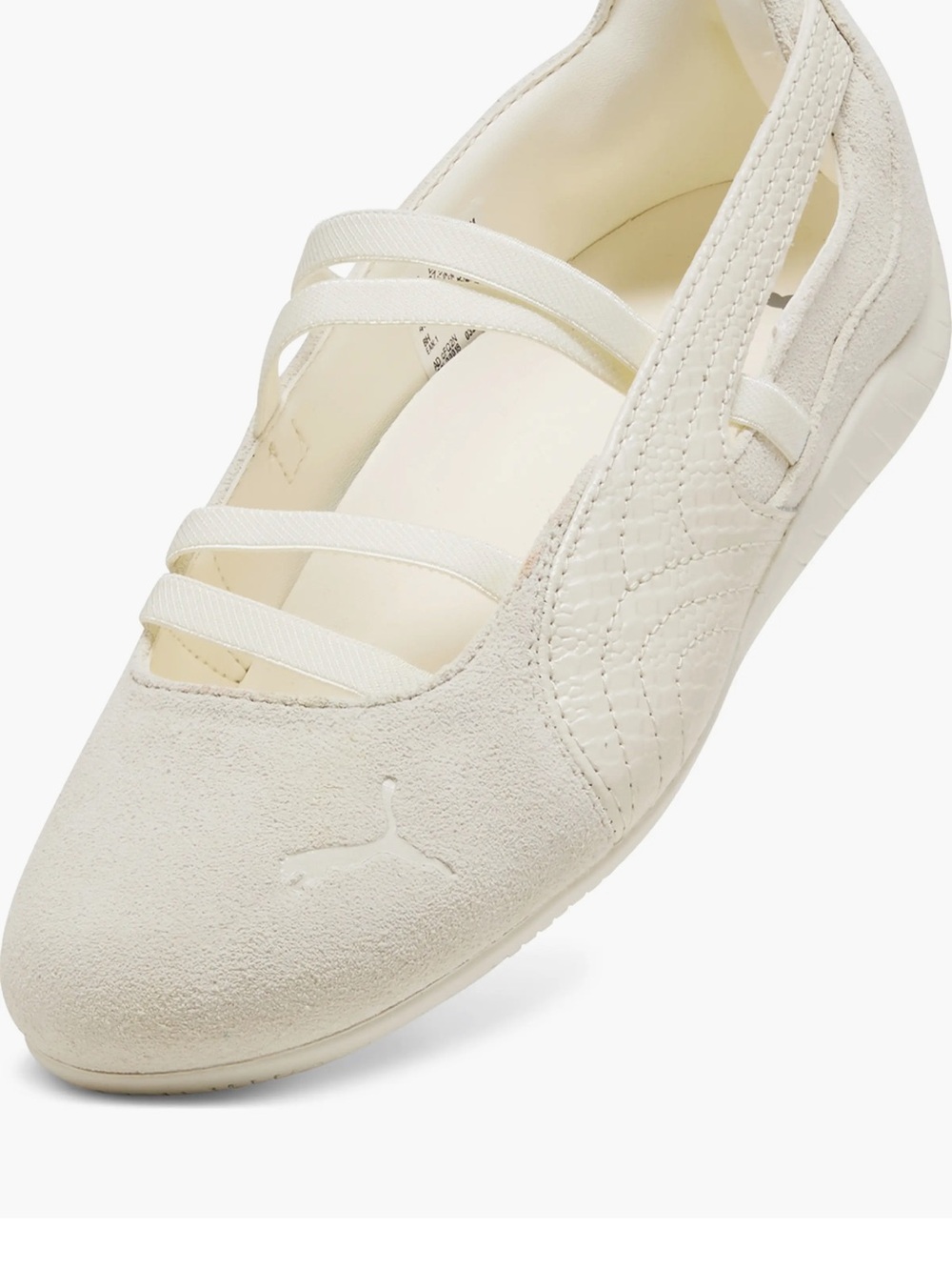 Puma Women's Off-White Suede Slip-On Flats with Elastic Straps
